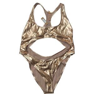 SKIMS Metallic Swim Cut Out Monokini in Champagne Rose Gold Champagne Size 2X